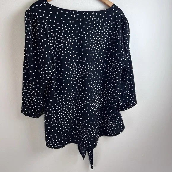Black Women's Blouse Classy Polka Dot Shirt Dressy Work Flattering Size Large - Picture 3 of 16
